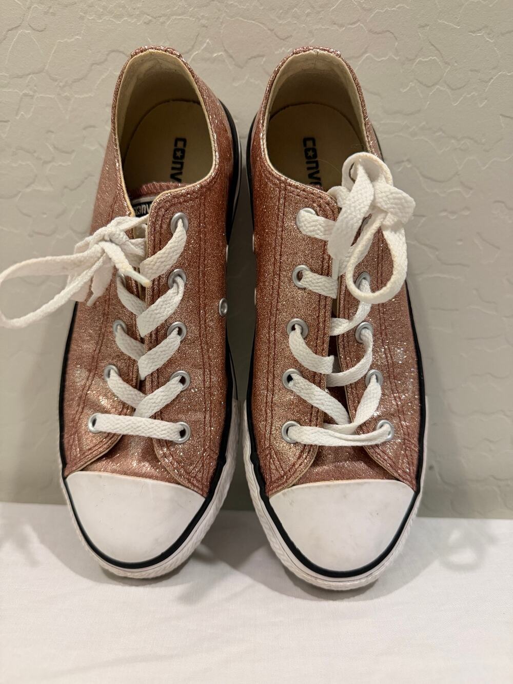 Converse Chuck Taylor All Star Rose Gold Glitter Sneakers Youth 3 low top